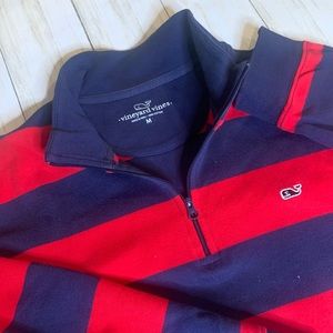Vineyard Vines Men red & Blue stripped 1/4 zip pullover shirt